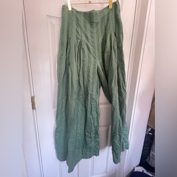 TULAROSA Revolve Kade Pant Green Striped Pleated Wide Leg Trousers Size Large - Picture 12 of 13